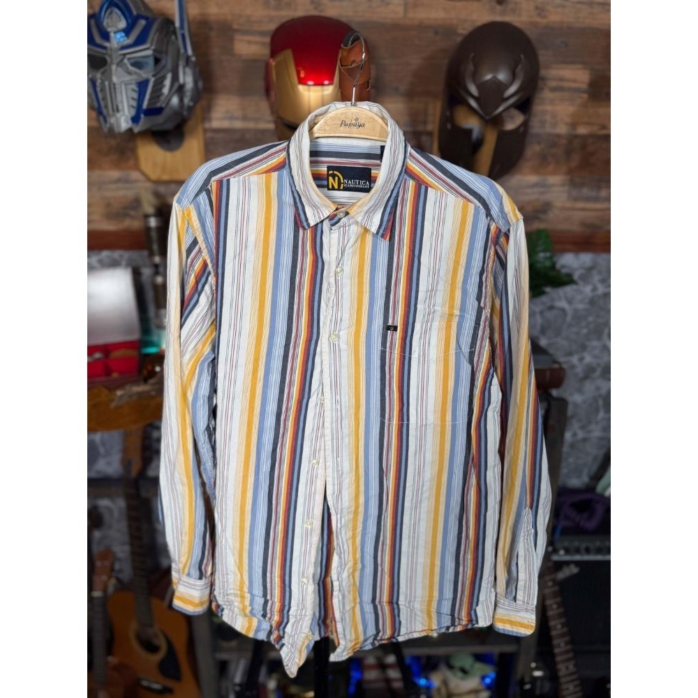 Y2K 00s NAUTICA Classic Fit Small Multicolor Stripe Shirt VINTAGE - Picture 3 of 8